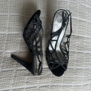 Adrianna Papell Black Mesh Heels with Silver Accents